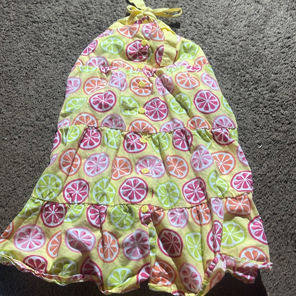 Girls yellow pink halter sun dress size 7